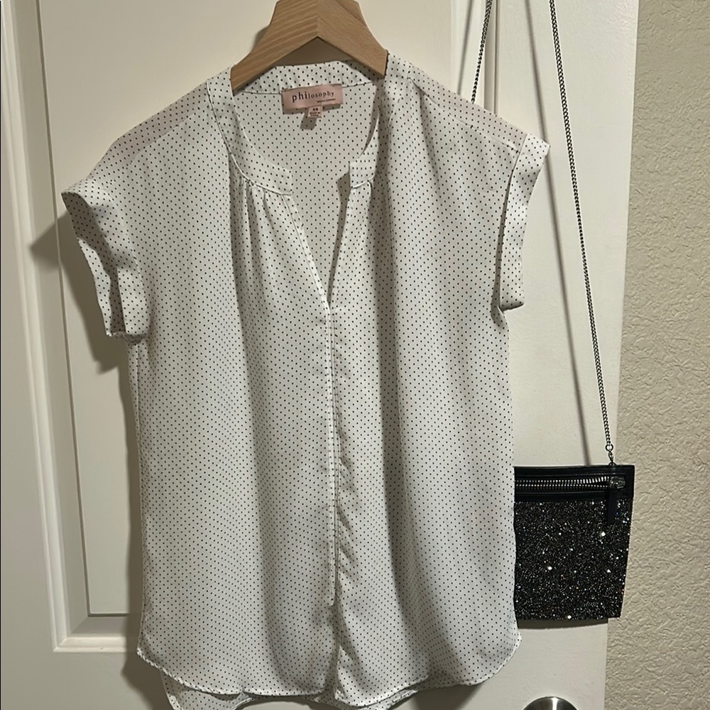 Philosophy White Relaxed Blouse with Mandarin Collar